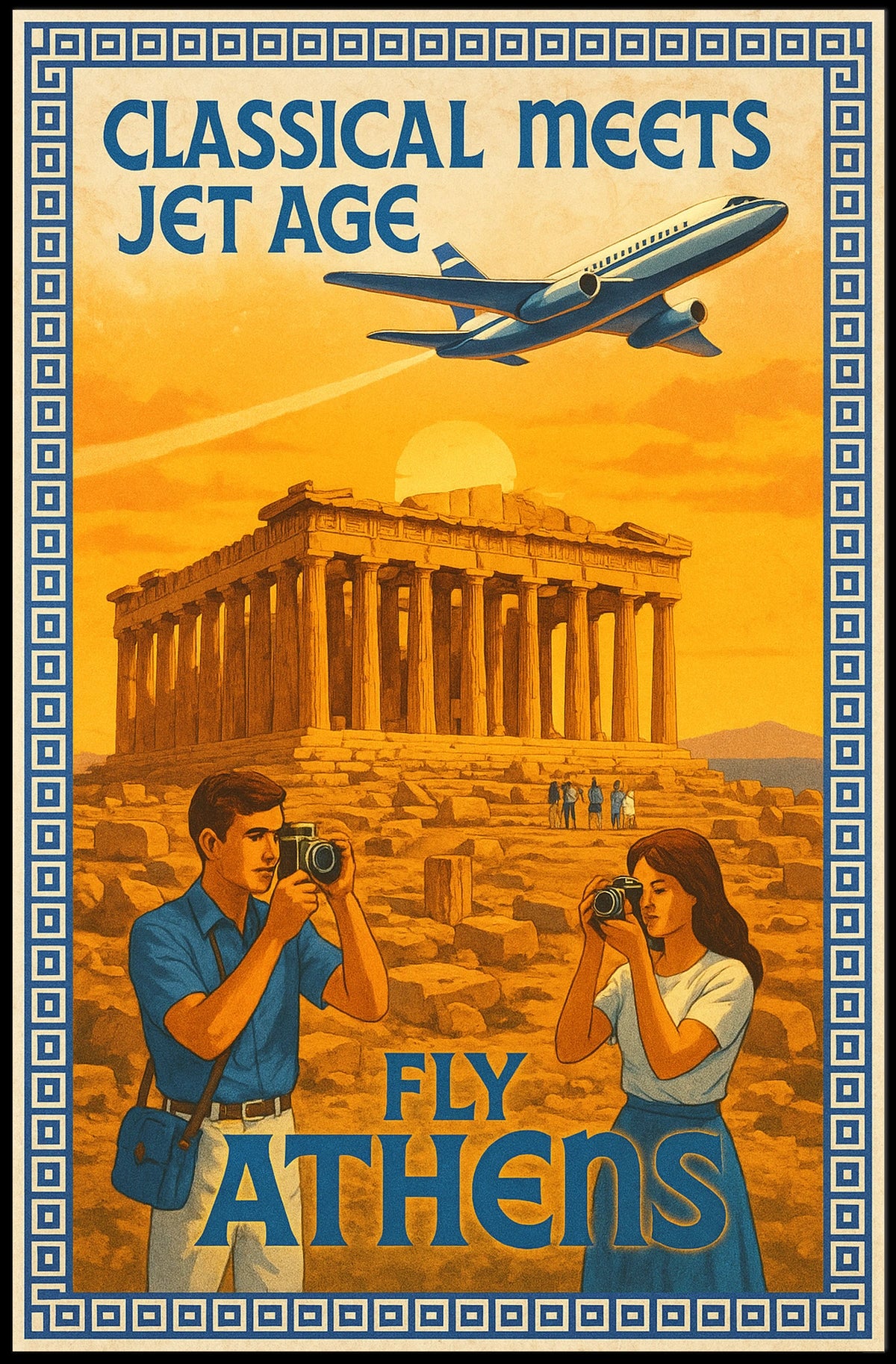 Vintage Athens Travel Poster: Parthenon and Jet Plane