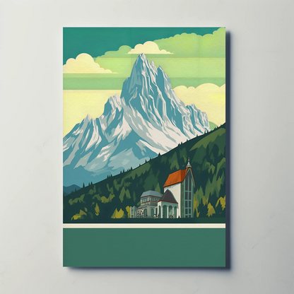 Lift Ride Through Snowy Hillside Vintage Travel Poster