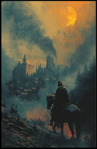 Mystical Horseman in Fiery Moonlight Fantasy or Mythology Poster PosterGoat