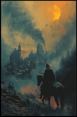 Mystical Horseman in Fiery Moonlight Fantasy or Mythology Poster PosterGoat