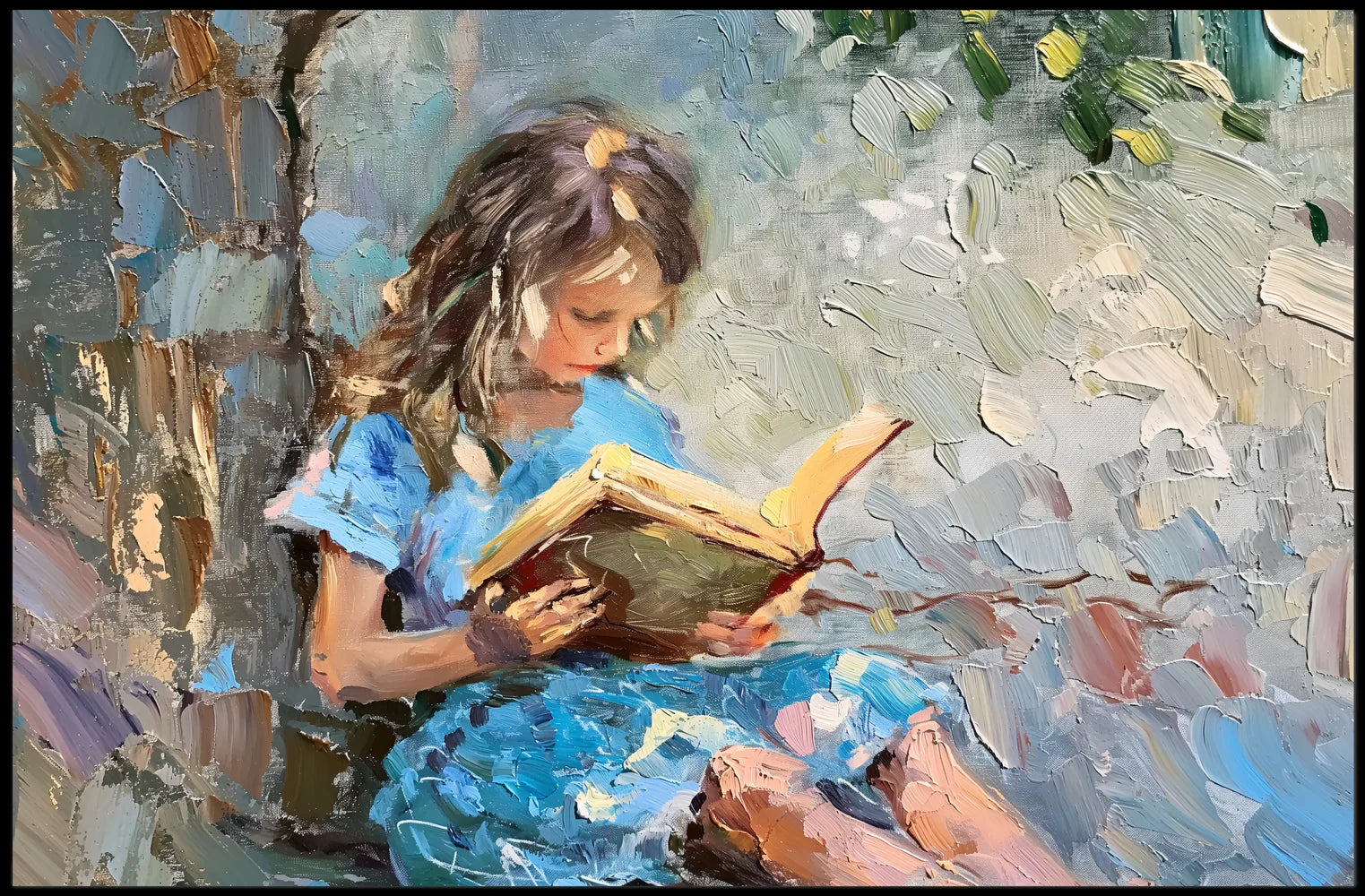Serene Girl Reading Impressionist Art Poster