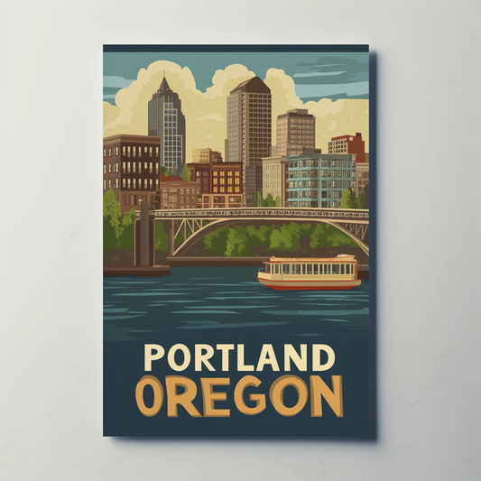 Portland Oregon Cityscape Vintage Poster