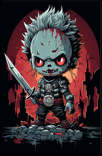 Cartoonish Menacing Zombie Character: Abstract Pop Culture Poster