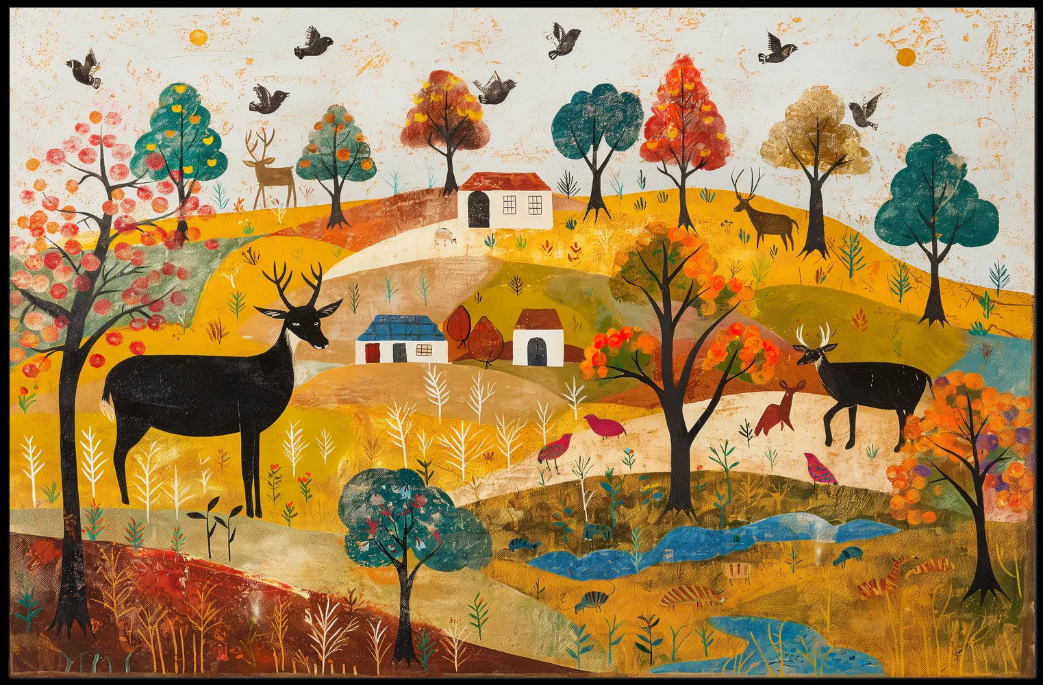 Idyllic Autumn Countryside Scene with Deer Poster
