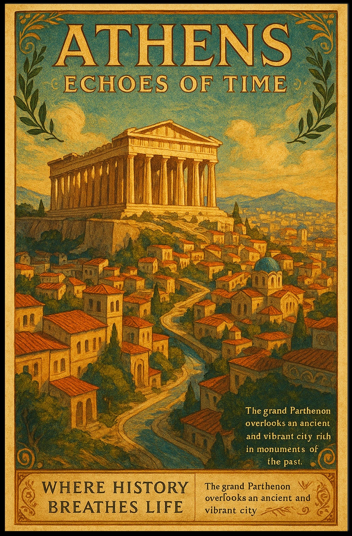Parthenon Vintage Travel Poster: Timeless Greek Heritage