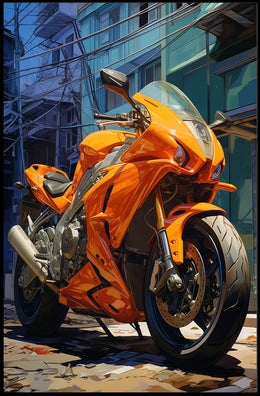 Vibrant Urban Motorcycle Poster PosterGoat