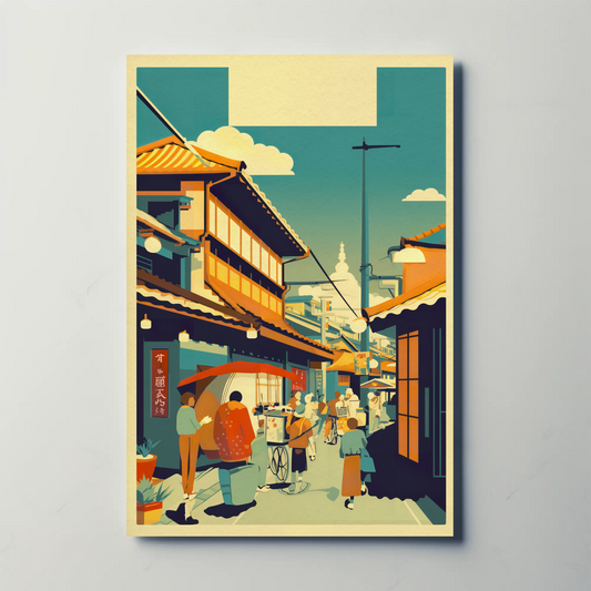 Japan Market Street Life Travel Culture Vintage Travel Poster