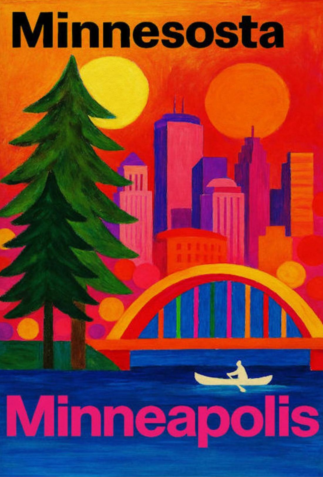 Minnesota North Woods Sunset Lake Canoe Travel Poster