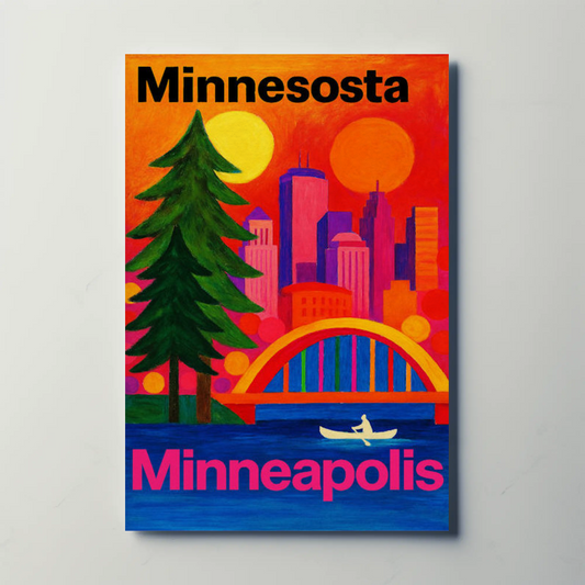 Minnesota North Woods Sunset Lake Canoe Travel Poster