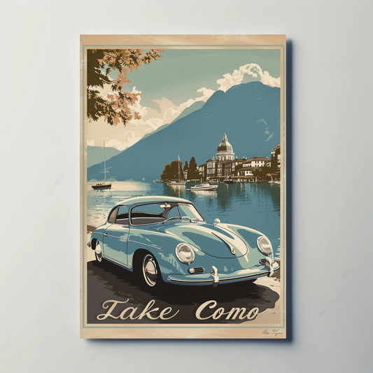 Lake Como Italy Classic Car Vintage Travel Poster
