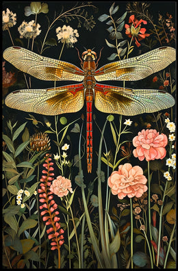 Dragonfly Botanical Art Print - Fantasy or Mythology Poster