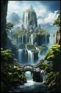 Enchanted Waterfall City Poster