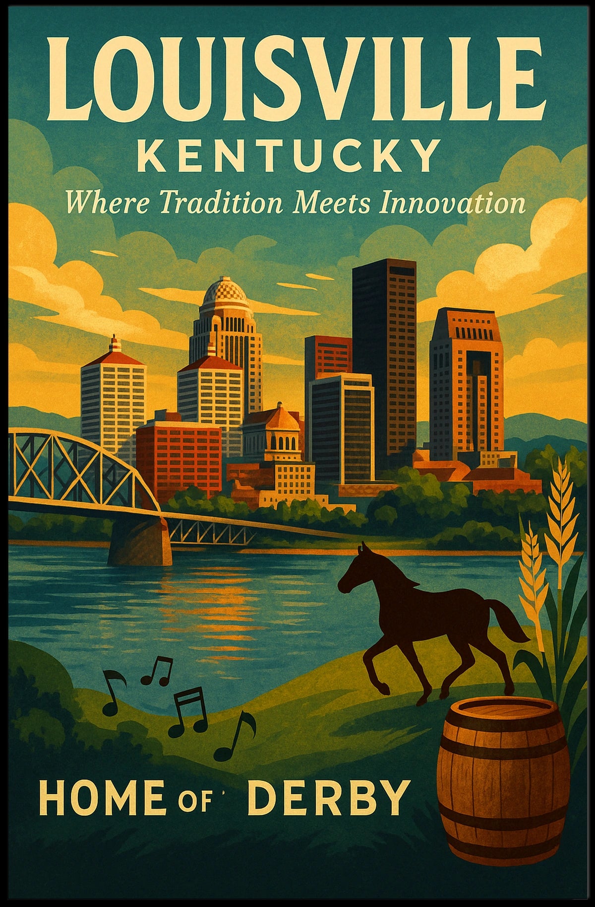Louisville Derby Iconic Skyline Heritage Travel Souvenir Culture Wall Art Timeless Poster