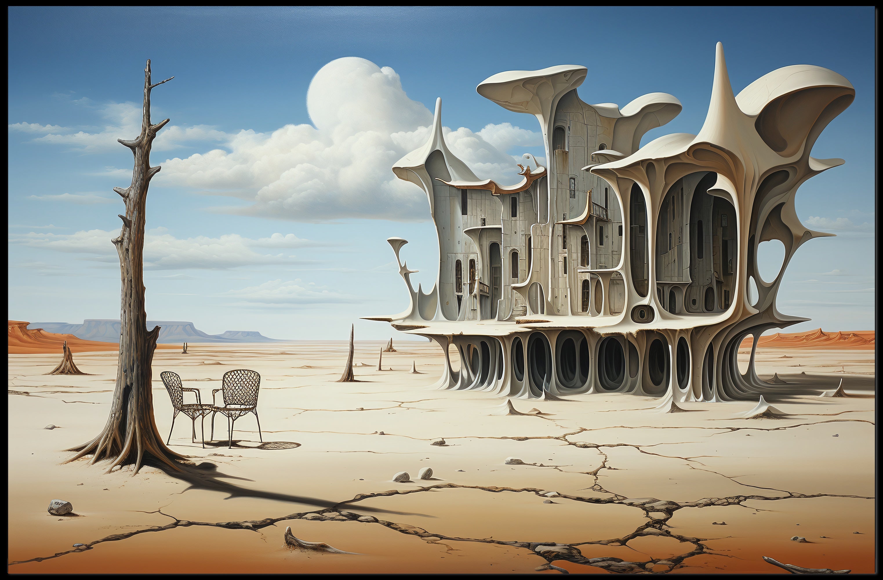 Surreal Desert Architecture: Futuristic Sci-Fi Poster