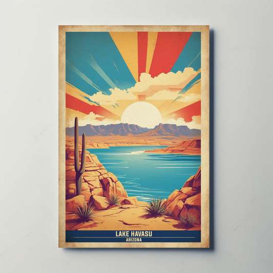 Lake Havasu Arizona Sunset Canyon Water View Vintage Travel Poster