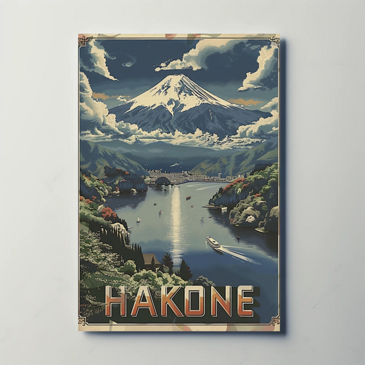 Hakone Japan Sailboat Lake Fuji Peaceful Scene Travel Poster
