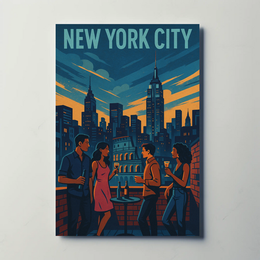 New York Rooftop Party City Skyline View Poster