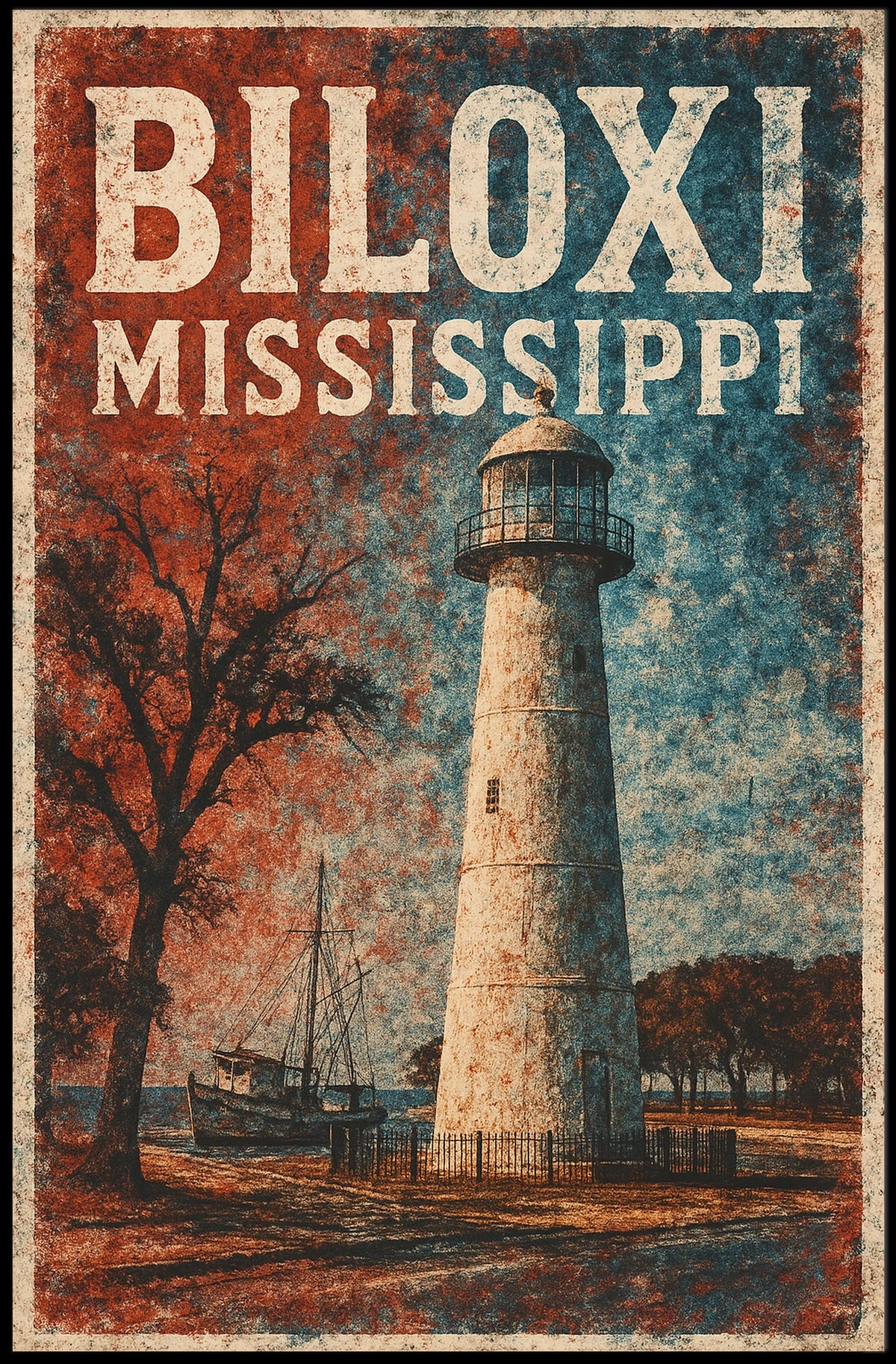 Biloxi Lighthouse Coastal Decor Photography Realism Poster