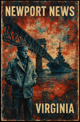 Vintage Navy Bridge Artwork Expressionism Poster