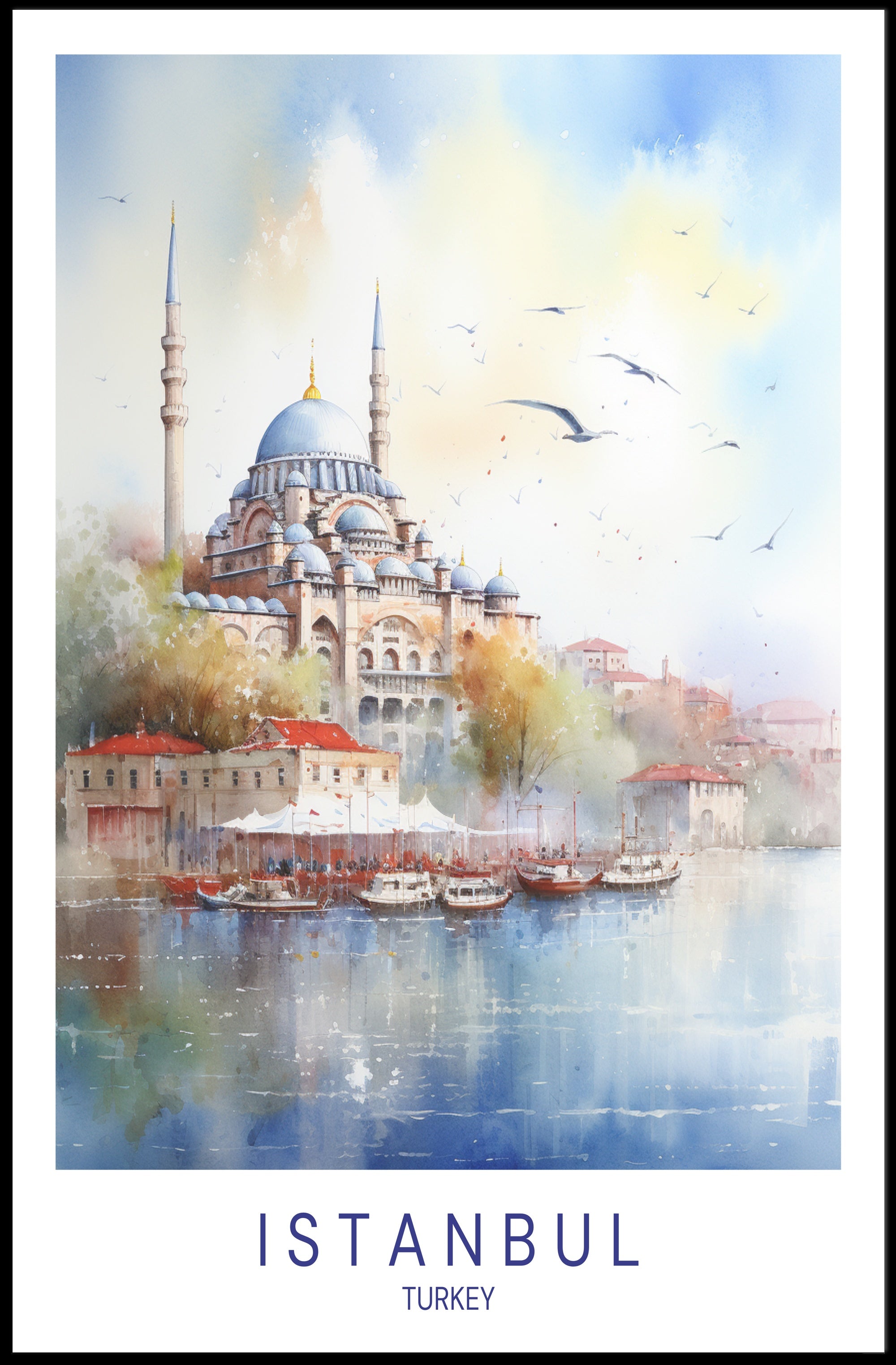 Istanbul Heritage Watercolor Art Urban or Cityscape Poster PosterGoat