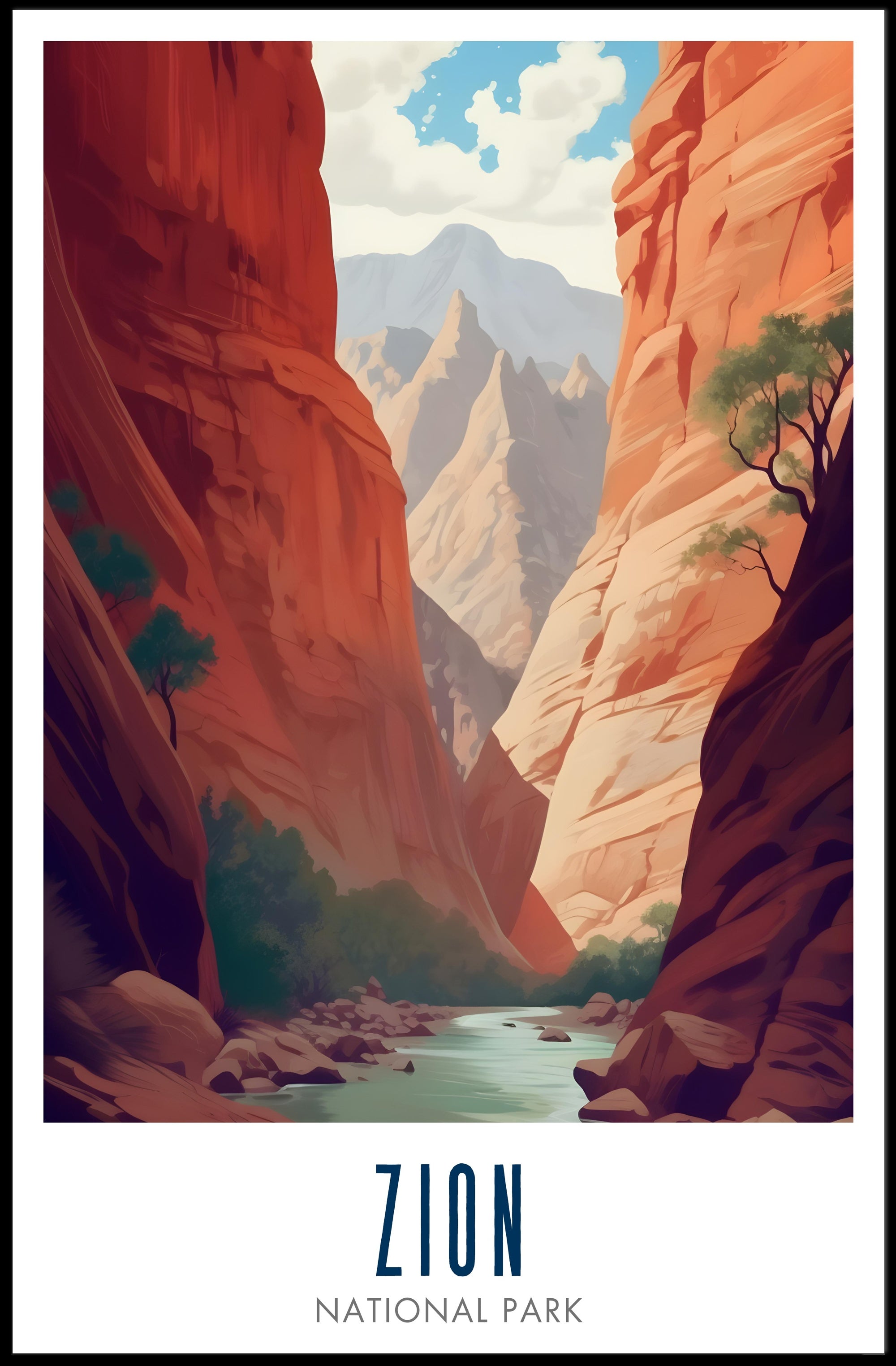 Zion National Park Travel Poster Vintage Canyon Print