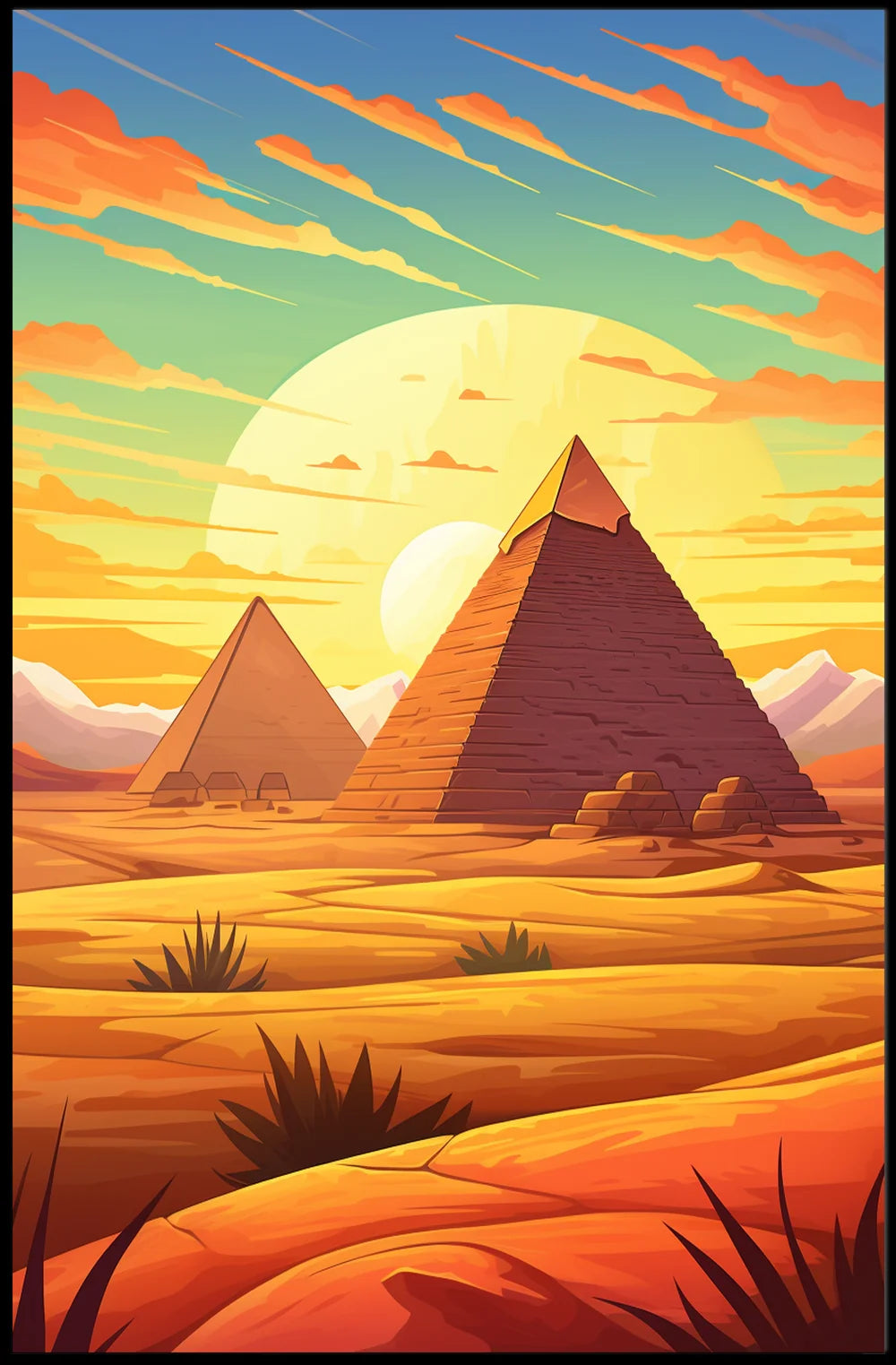 Egyptian Pyramids Sunset Surrealism Art Poster Print