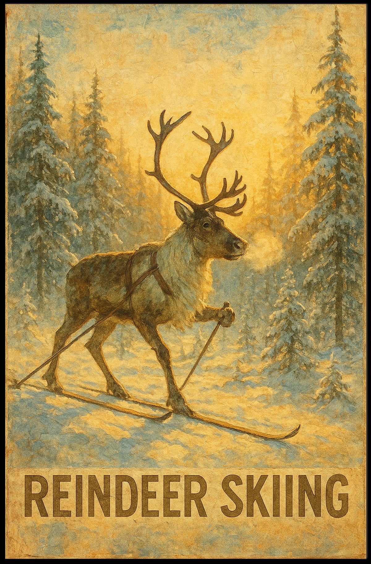 Reindeer Skiing Adventure Poster