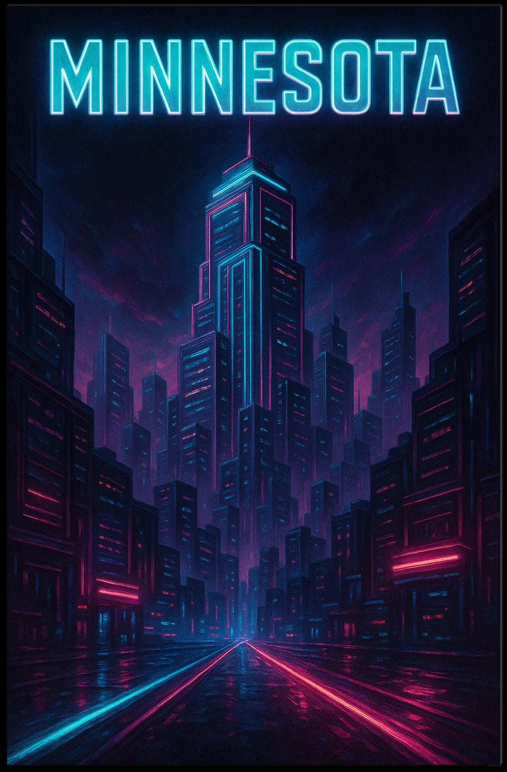 Neon Minnesota Skyline Poster