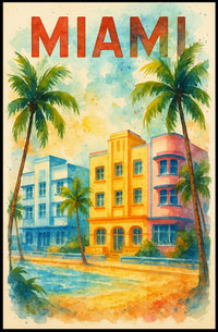 Vibrant Miami Art Deco Travel Poster