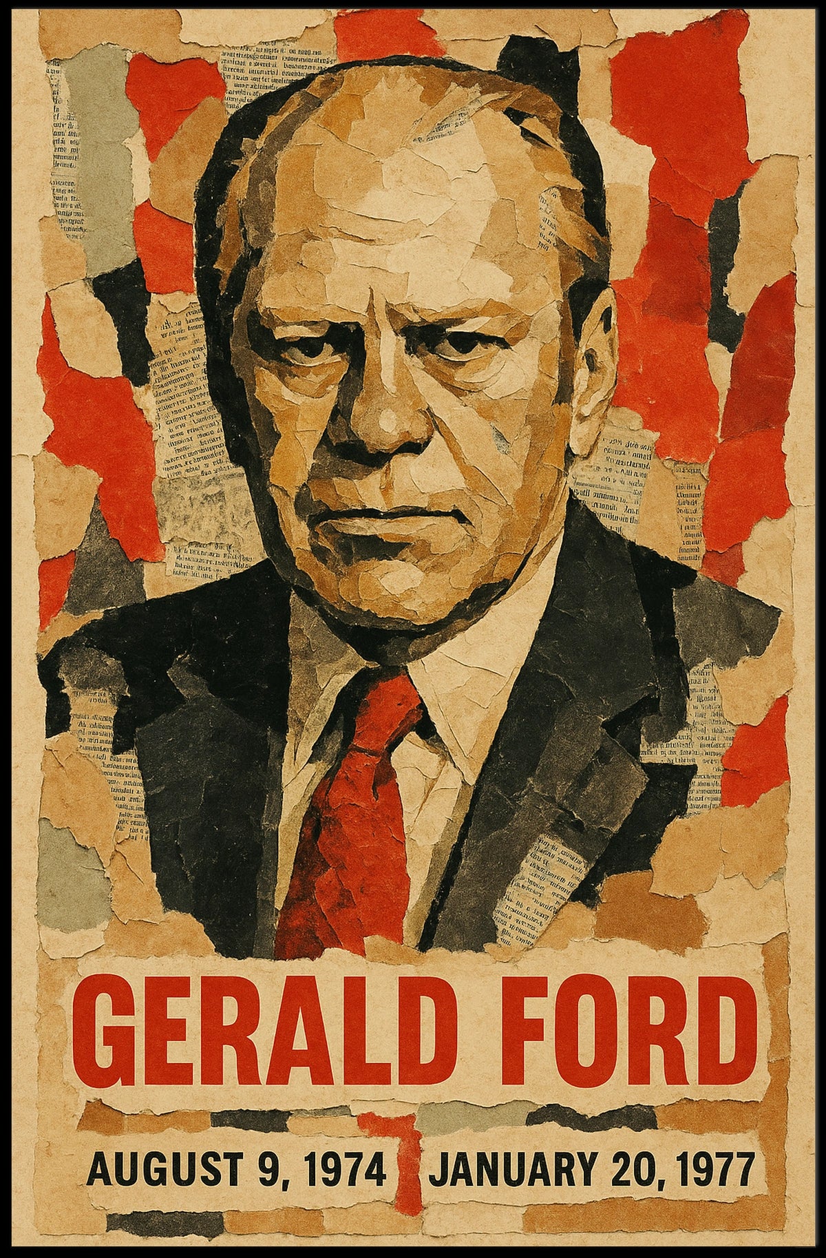 Gerald Ford 38th President of the United States Layered paper Collage Poster