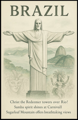Brazilian Landmarks Vintage Poster: Carnival and Culture