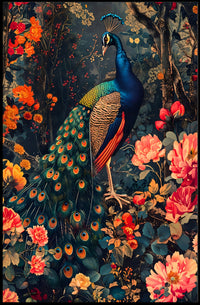 Vibrant Peacock In Bloom William Morris Art Poster