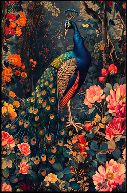 Vibrant Peacock In Bloom William Morris Art Poster