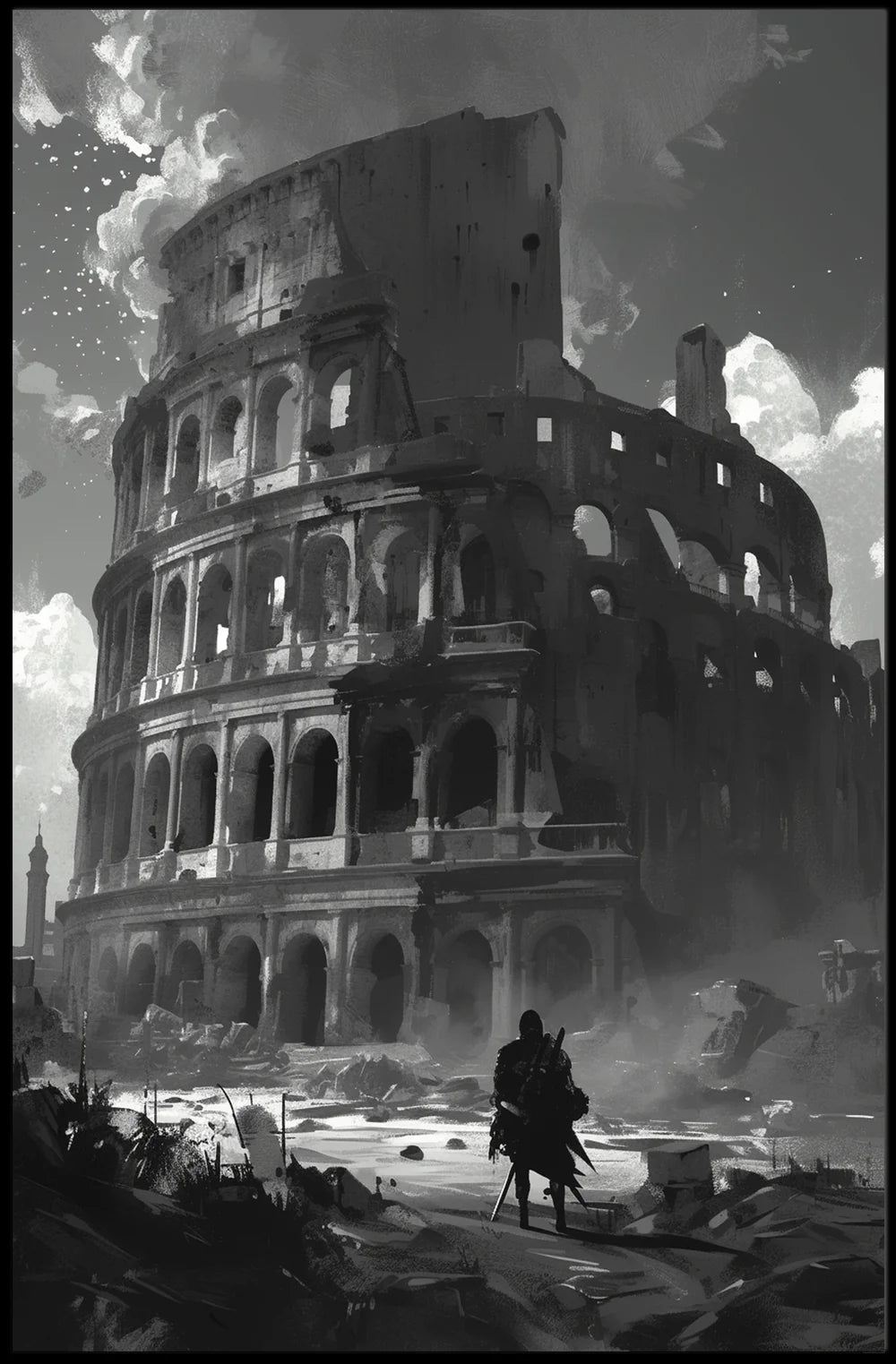 Roman Colosseum Post-Apocalyptic Warrior Art Poster