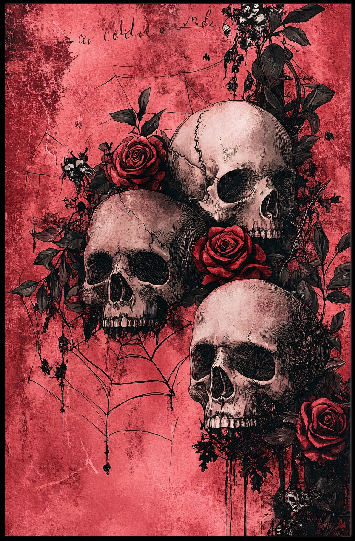 Gothic Skull and Rose Art Print - Artistic Poster