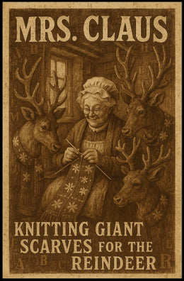 Mrs. Claus Knitting Giant Scarves Poster