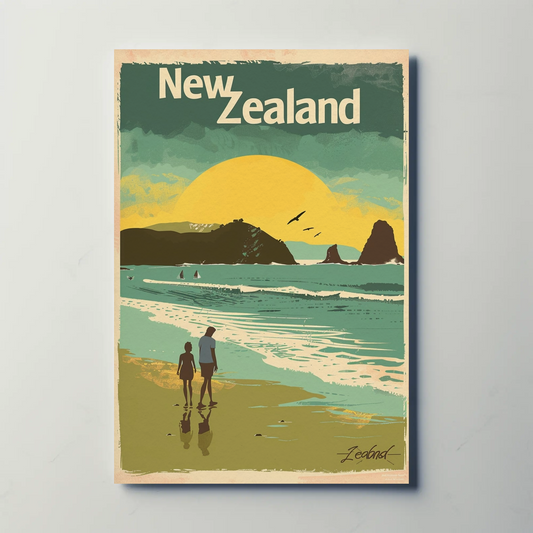 New Zealand Beach Sunset Coastal Walk Poster Poster