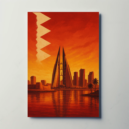 Bahrain Sunset Skyline Vintage Travel Poster