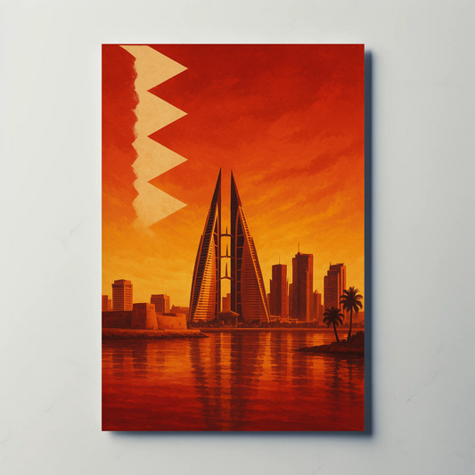 Bahrain Sunset Skyline Vintage Travel Poster