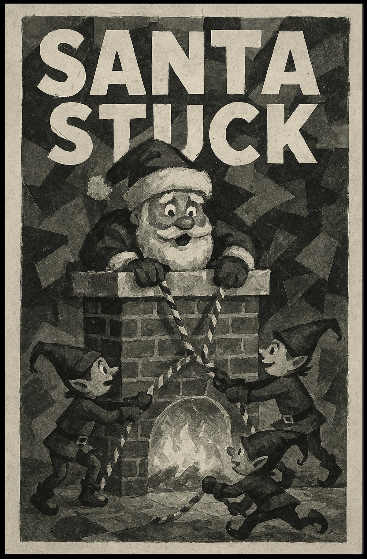 Santa Stuck in Chimney Christmas Pop Culture Poster