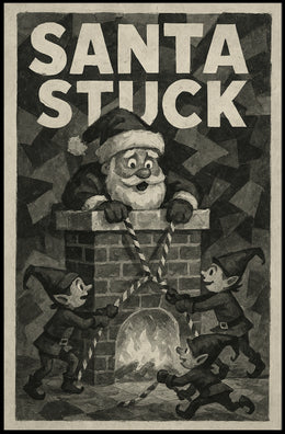 Santa Stuck in Chimney Christmas Pop Culture Poster