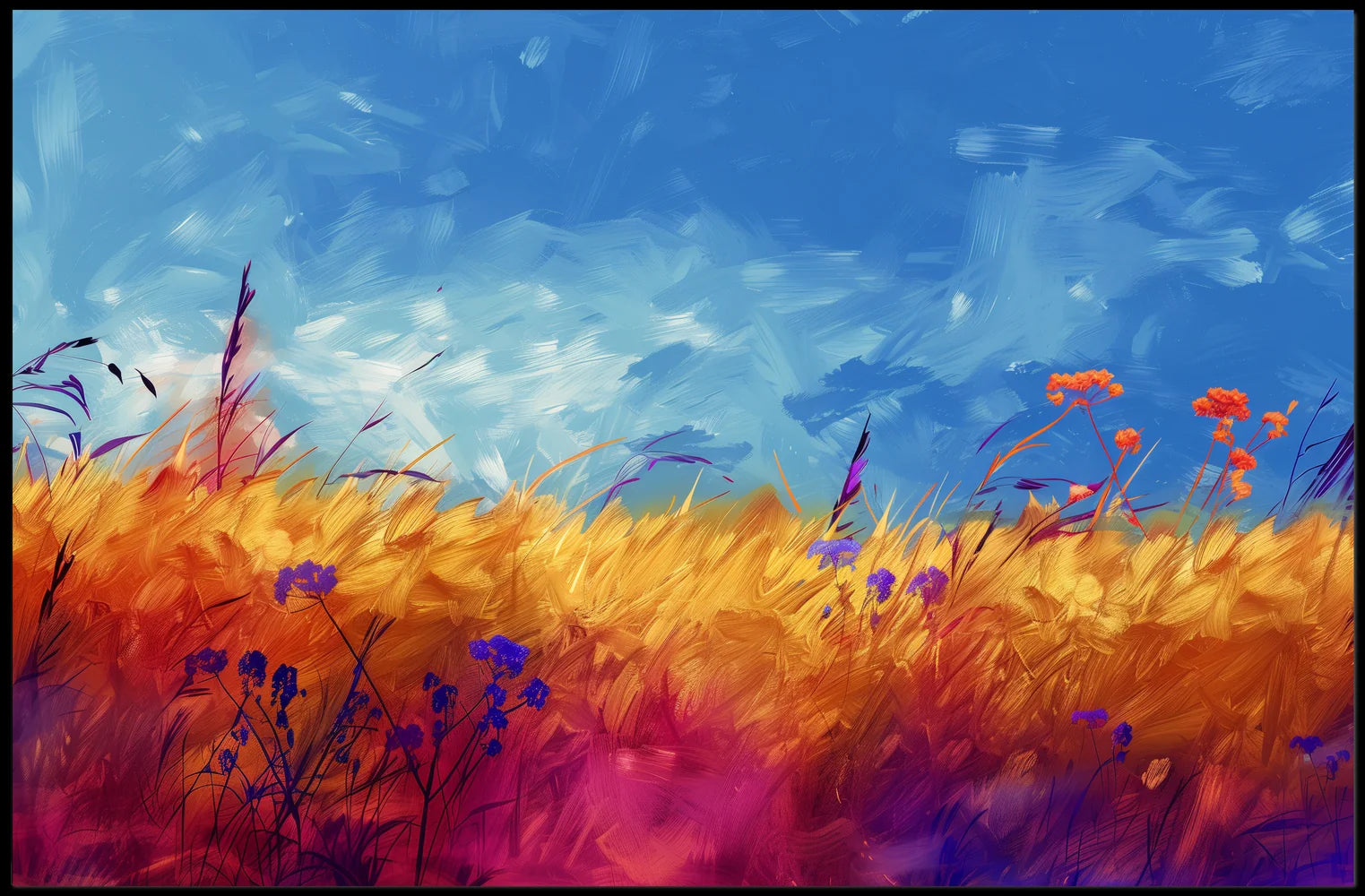 Vibrant Pastoral Landscape Impressionistic Art Poster
