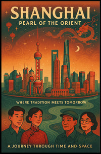 Shanghai Skyline Vintage Travel Poster