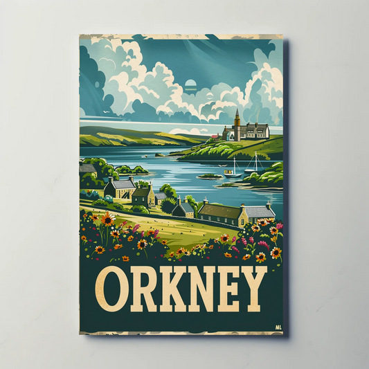 Orkney Coastal Village British Isles Travel Poster