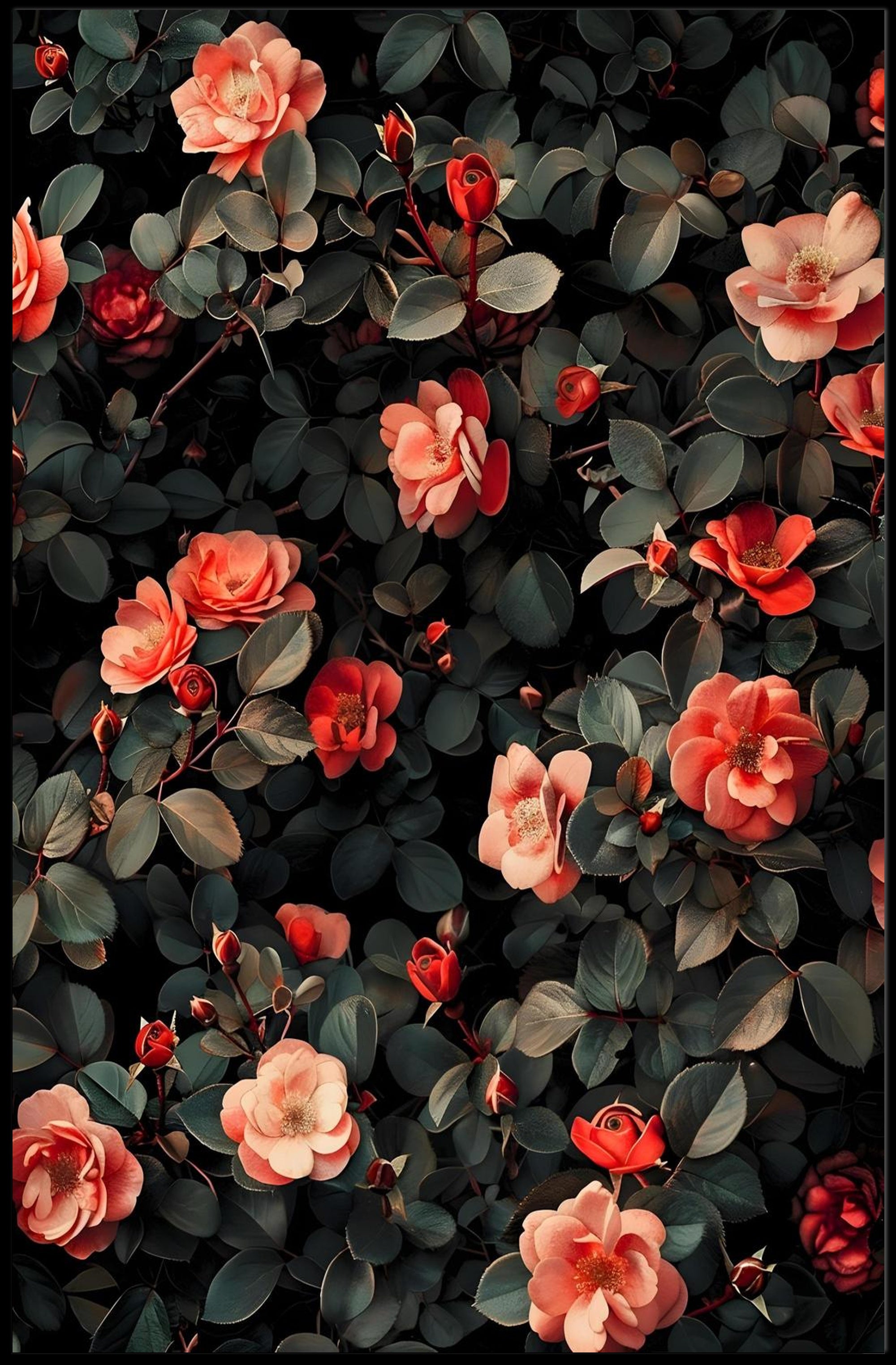 Floral Elegance: Romantic Roses Botanical Artistic Poster