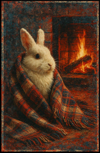 Cozy Rabbit by the Fireplace Poster
