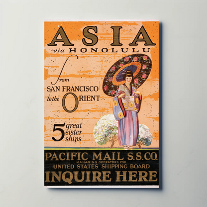 Asia via Honolulu - Pacific Mail Poster