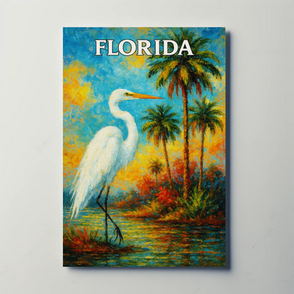 Florida Heron Tropical Lake Palms Poster