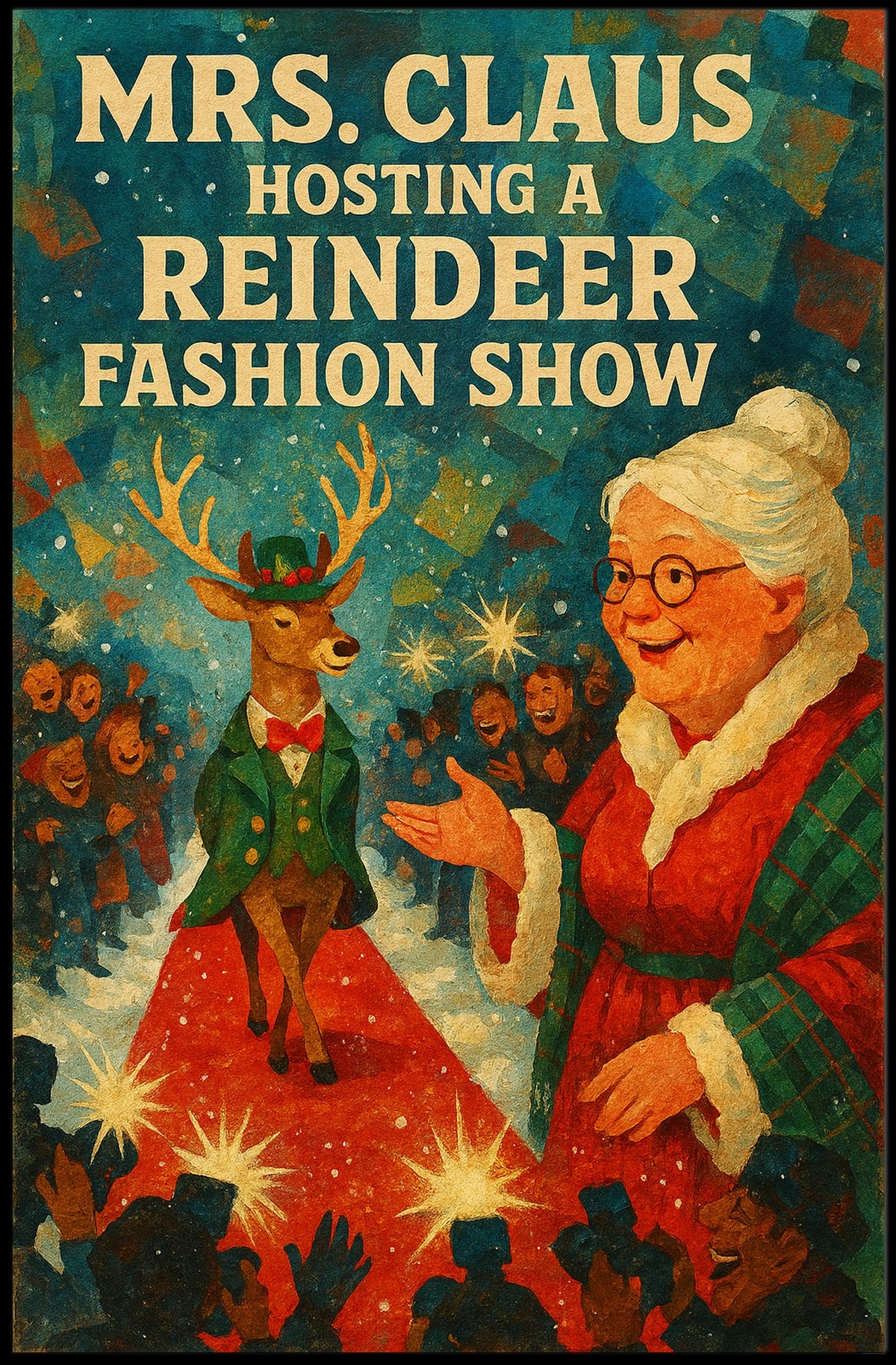 Whimsical Reindeer Fashion Show: Festive Pop Culture Poster