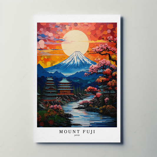 Mount Fuji Japan Cherry Blossom Sunset Mountain Travel Poster
